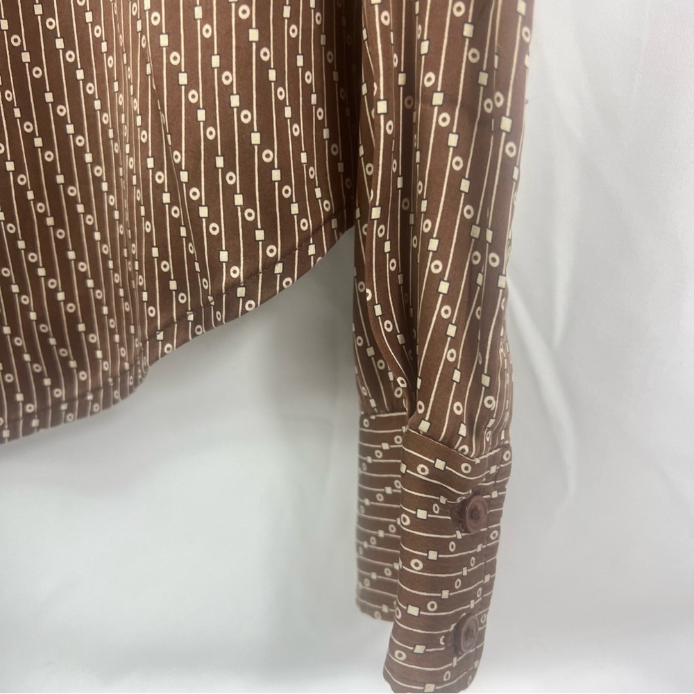 Moda International Brown Patterned Silk Button Do… - image 5